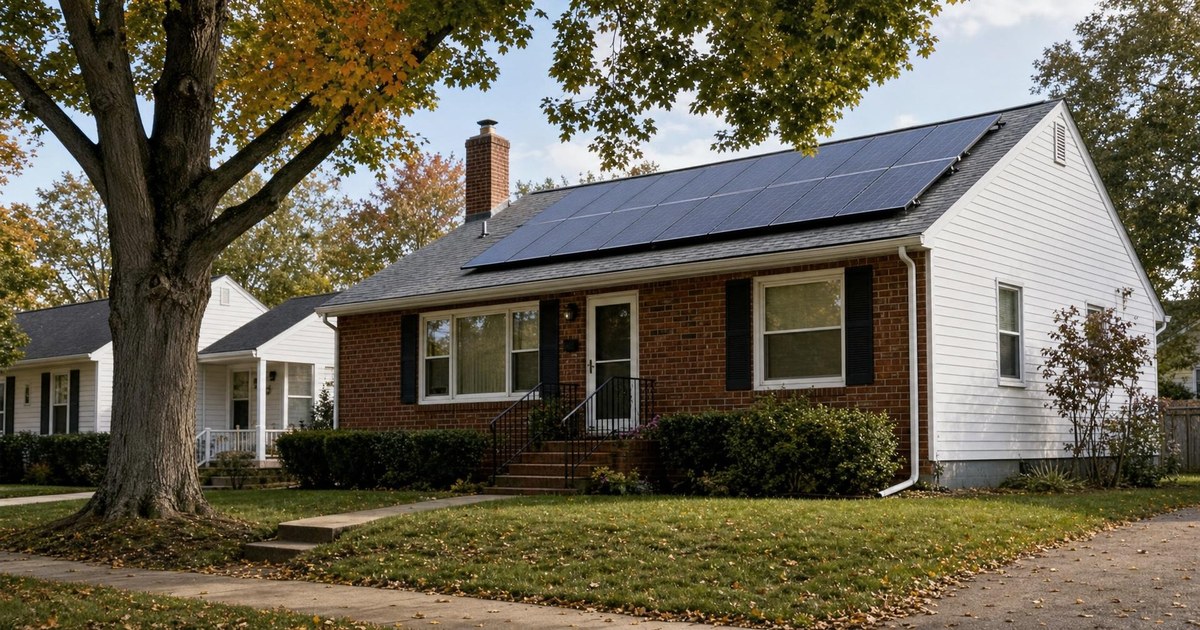 Rooftop solar on an Ohio home in a leafy neighborhood